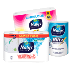 Nalys vochtvangers of blitz keukenpapier
pak à 1/6 rollen
of Nalys eindeloos toiletpapier 12=45
pak à 12 rollen